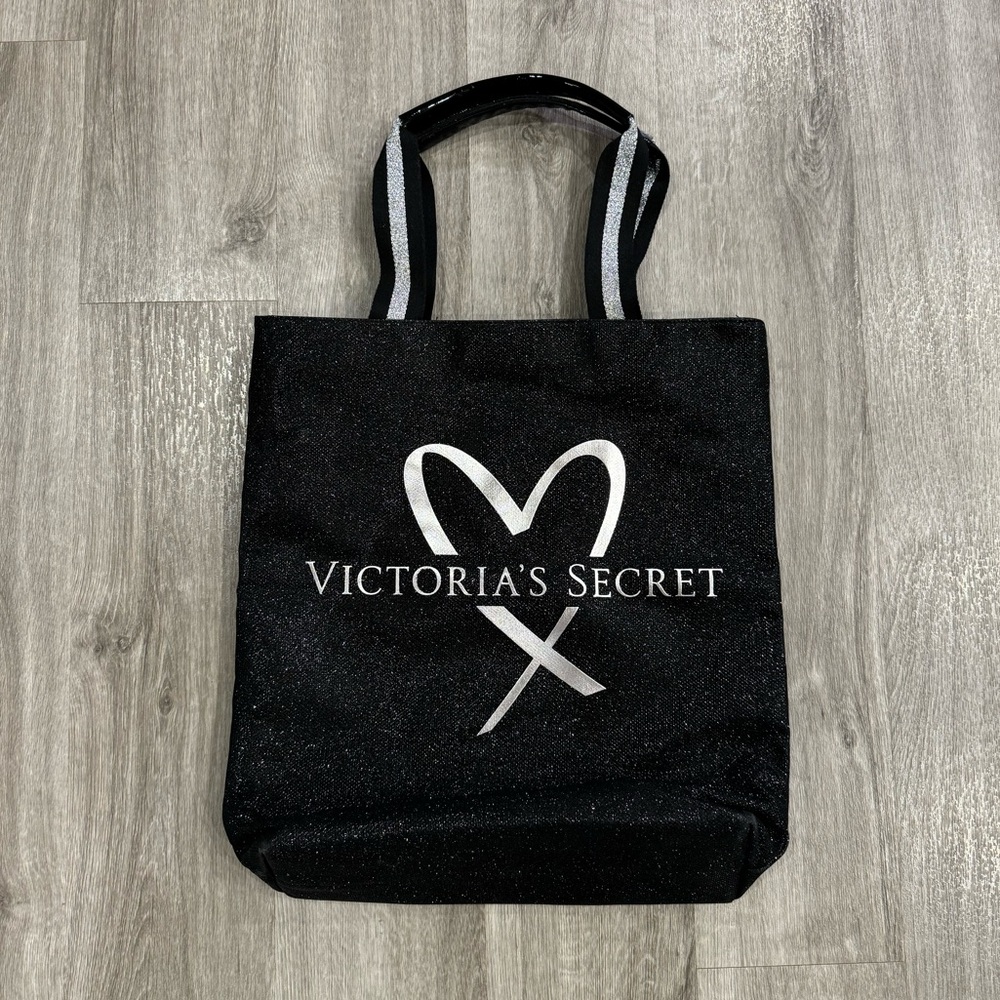 Victoria’s Secret Tote Bag Black Silver Glitter Tote